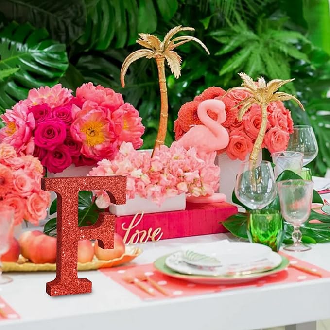 TONIFUL 8 Inch Red Glitter Letter F Table Centerpiece A-Z Red Birthday Party - Image 6