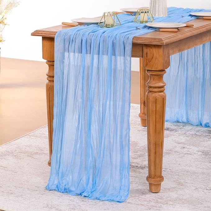 MLMW 3 Pack Light Blue Cheesecloth Table Runner Boho Gauze Rustic Cheese Cloth - Image 3
