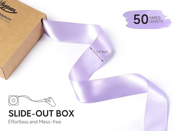 Lavender Satin Ribbon 1-1/2 Inch x 50 Yards Double-Faced Ribbons - Image 2