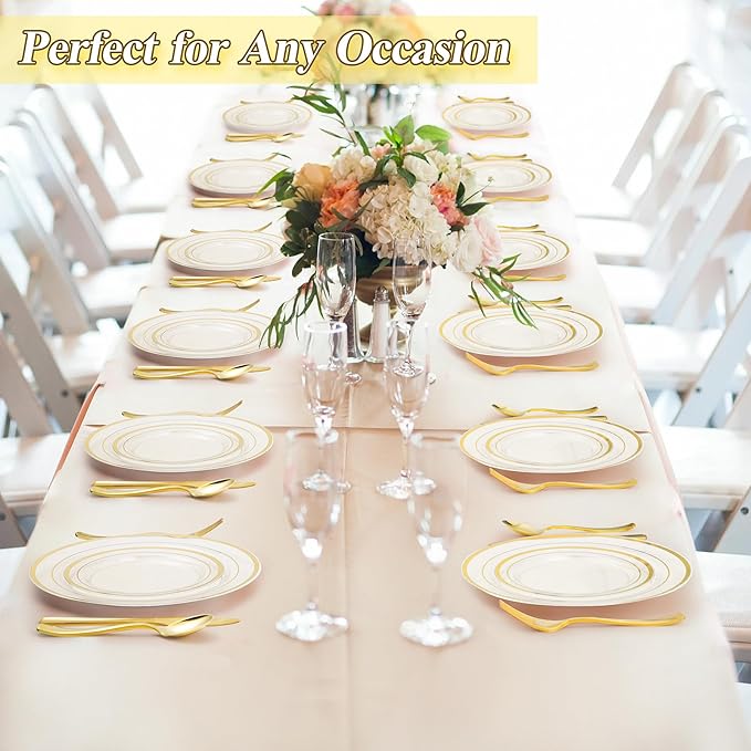 100PCS Clear Gold Plastic Plates Set, 50 10.25 inch Dinner Plates and 50 7.5 - Image 7