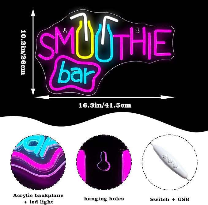 Looklight Smoothie Bar Neon Sign, Words Neon Signs - Image 2
