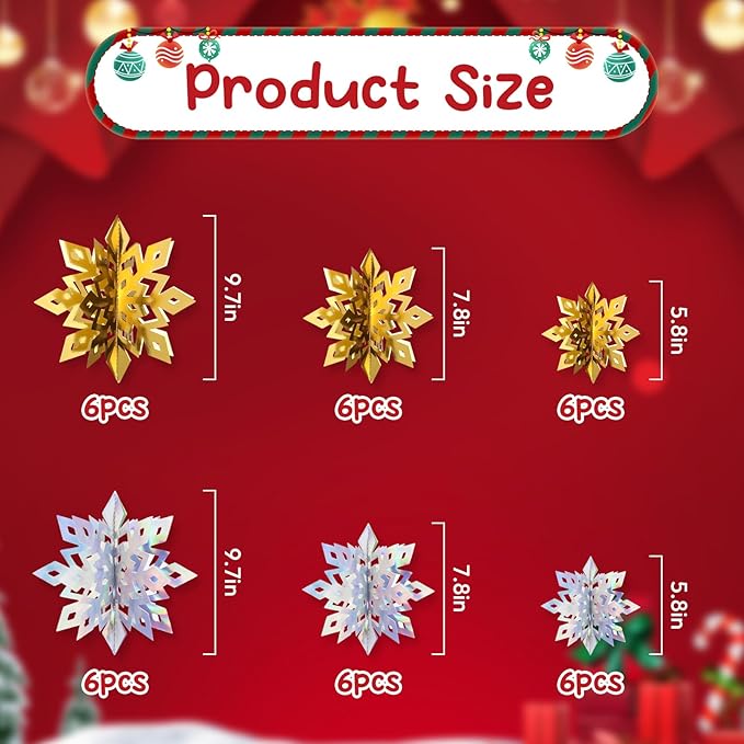 Benbilry 3D Hanging Snowflake Decorations - Image 2