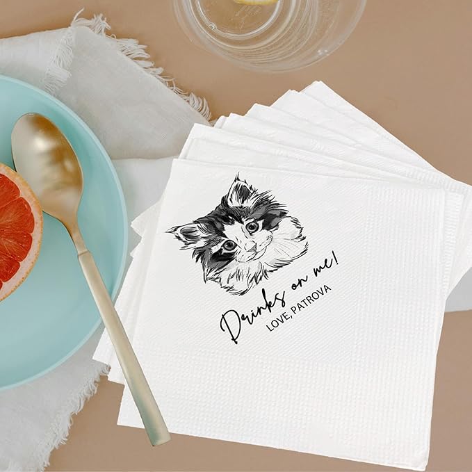 Custom Pet Cocktail Napkins for Wedding, Personalized Photo Napkins for Cat - Image 3