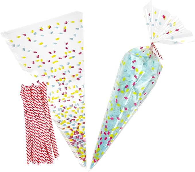 EKAPACKAGING 50Pcs 6.3x11.8 Inches Sprinkle Print Cone Shaped Treat Cellophane by EKAPACKAGING