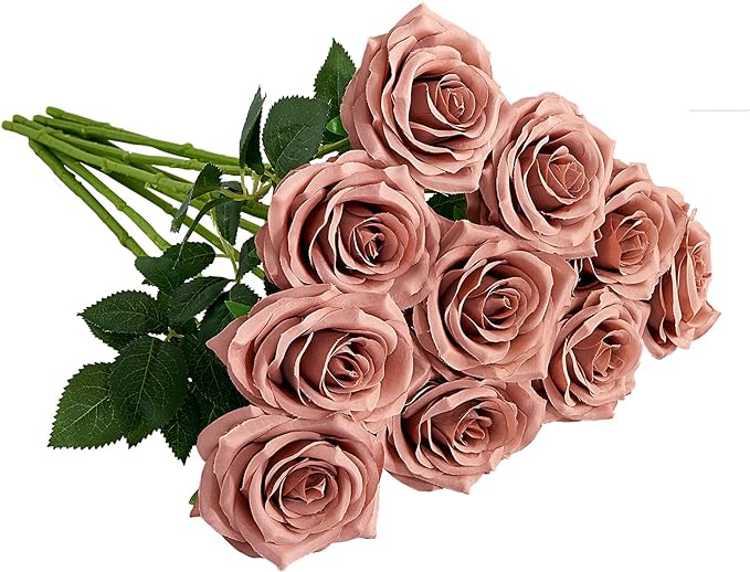 Artificial Rose 10pcs Open Flower Bouquet Faux Rose Stems by IUKnot