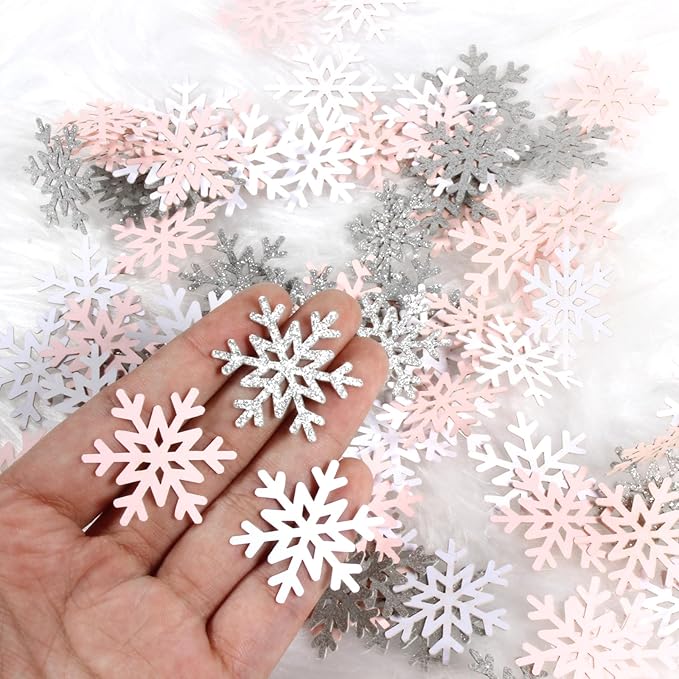 200PC White Pink Silver Snowflake Confetti - Image 6