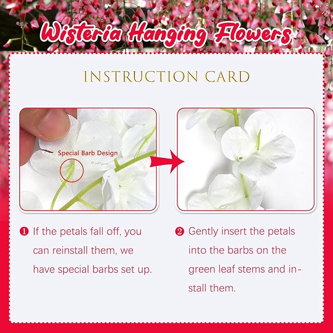 5 Pack Red Wisteria Hanging Flowers, 3.44 Ft Fake Hanging Flowers, Artificial - Image 3