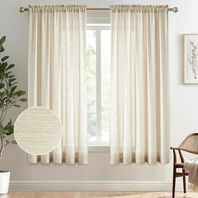 Melodieux Beige Semi Sheer Curtains 63 Inch Length by Melodieux