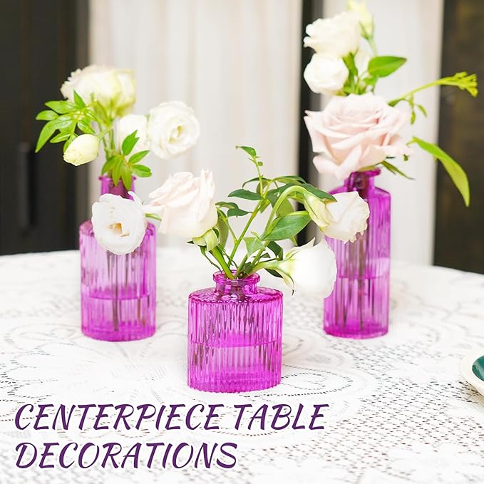 12PCS Hot Pink Vase for Flowers, Small Glass Bud Vases for Centerpieces Purple - Image 6