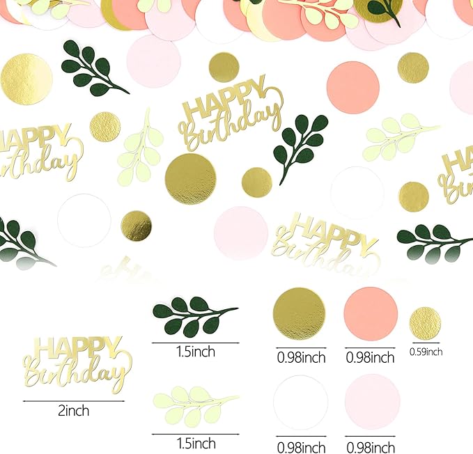 300PC Pink and Sage Green Happy Birthday Confetti - Image 5