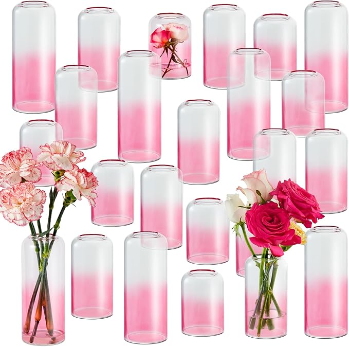 24Pcs Pink Bud Vases, Glass Flower Vase by GNILLKO