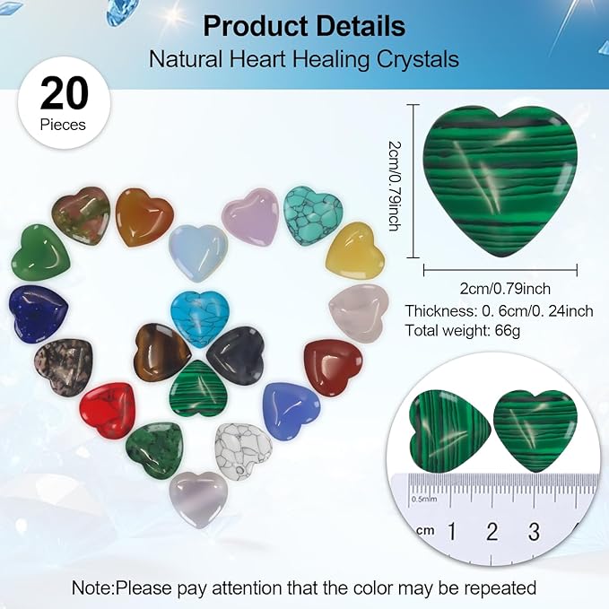 Rose Quartz Crystals, Virekm 20PCS Heart Healing Crystals Amethyst Heart Love - Image 2