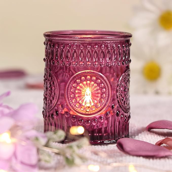 DARJEN Purple Votive Candle Holders Set of 36- Glass Tea Light Candles - Image 2