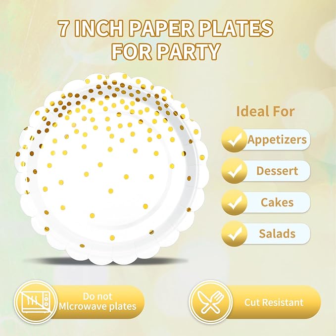 Gold Plates and Napkins Party Supplies 35 7inch disposable dessert plates - Image 4