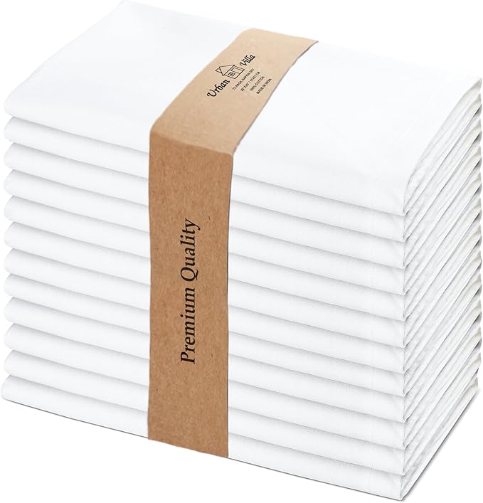 Urban Villa White Cloth Napkins Set of 12 100% Cotton Dinner Napkins Cloths by CottonTrends