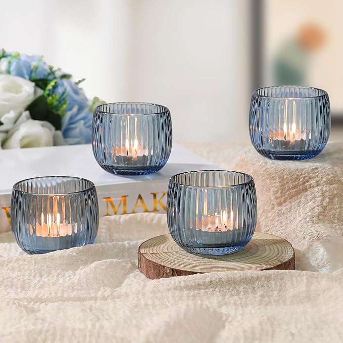 Set of 6 Ribbed Glass Votive Candle Holders, and Home Decor - Image 6