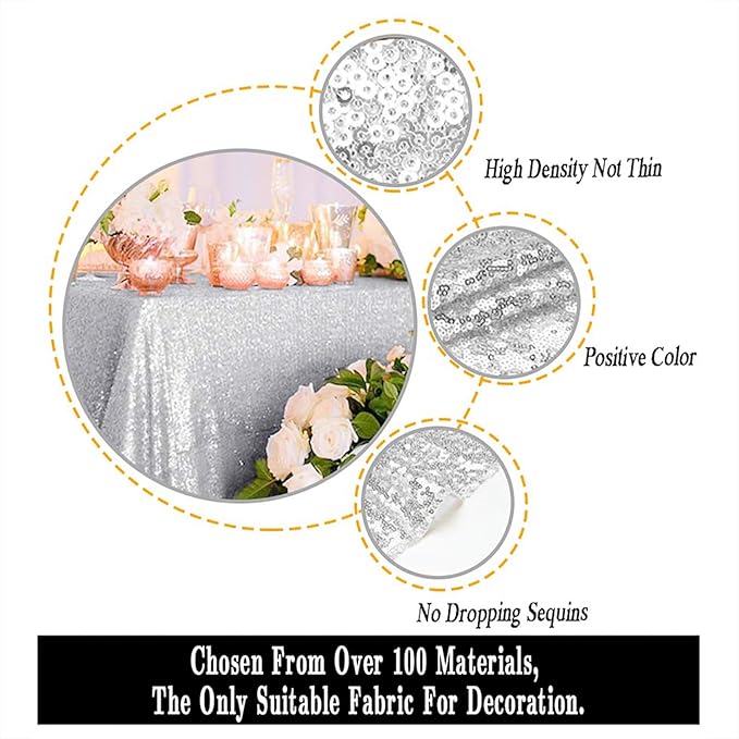 ShinyBeauty Sequin Tablecloth Silver 72''x72'' Square Glitter Table Cover - Image 5