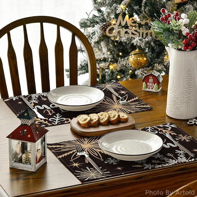 Artoid Mode Black Snowflake Let It Snow Winter Placemats Set of 6, 12x18 Inch - Image 4