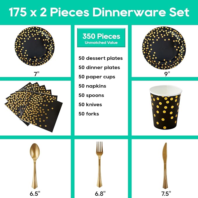 Black and Gold Party Supplies - Image 2
