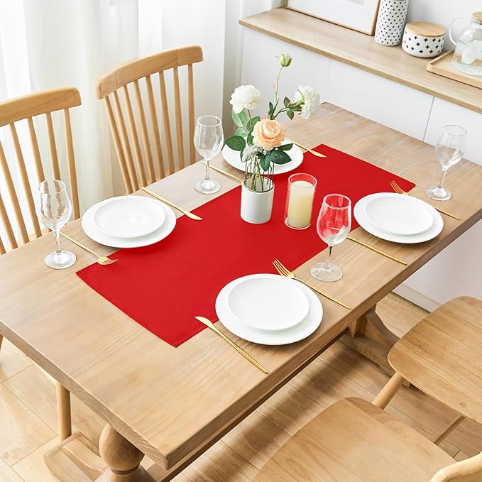 2 Pack Red Small Short Table Runner 12 x 24 Inch Solid Color Runners Coffee - Image 2