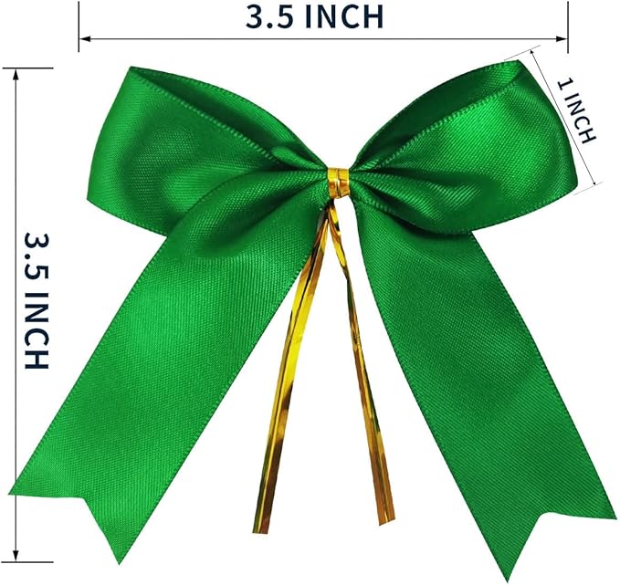 50pcs 3-1/2" Green Twist Ties Satin Green Bows - Image 3