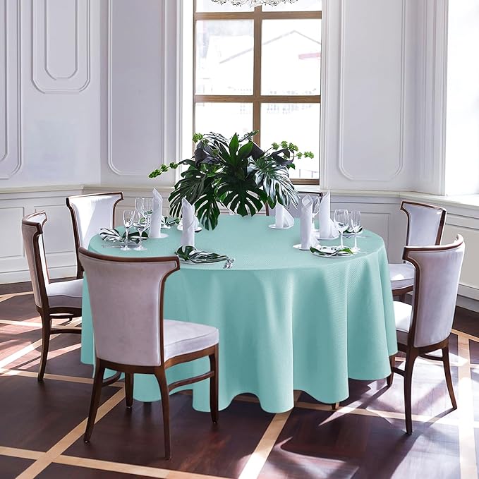 Biscaynebay Round Tablecloth 90 Inch-Auqa Blue Outdoor Fabric Table Cover-Small - Image 3