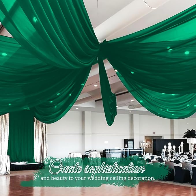 6 Panels Emerald Green Wedding Ceiling Drapes 5ftx30ft Ceiling Drapes Chiffon - Image 4