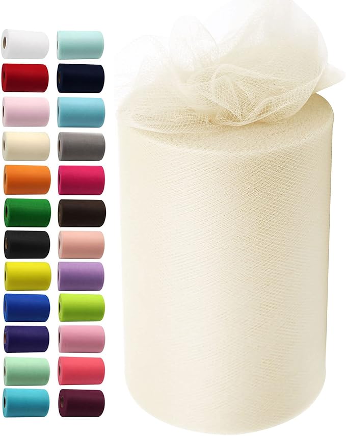 Ivory Tulle Fabric Rolls 6 Inch by 100 Yards Fabric Spool Tulle Ribbon by IONTACH