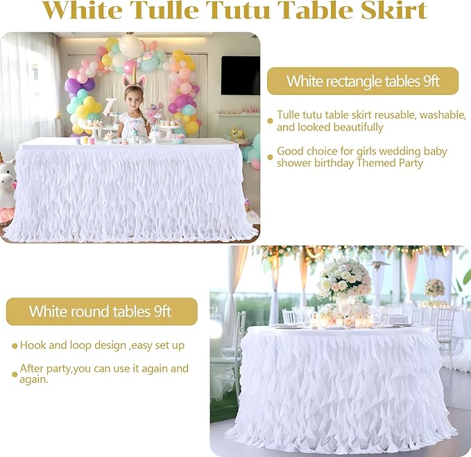 Partisky White Tulle Curly Willow Table Skirt - Image 7