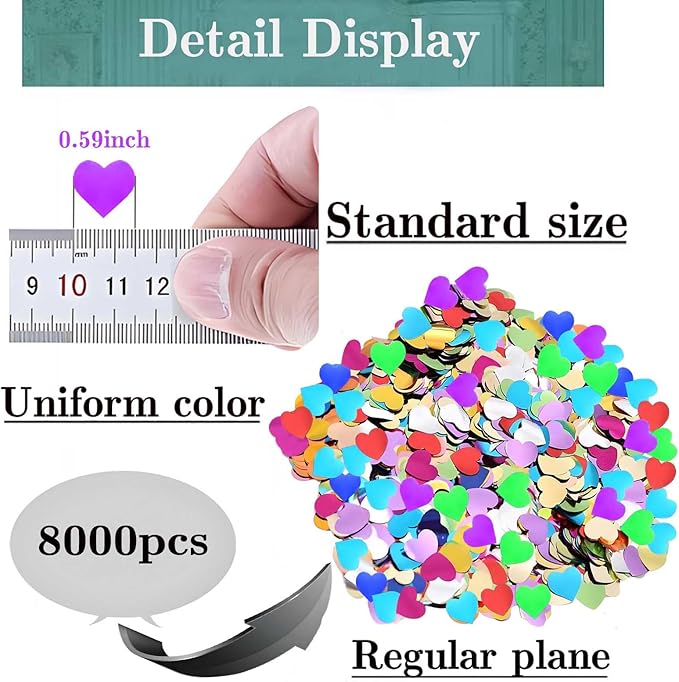 Rainbow Heart Metallic Foil Confetti 8000 Pcs Shiny Heart Table Confetti - Image 2