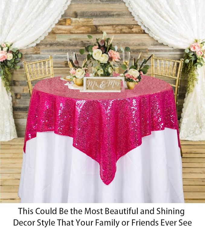 ShinyBeauty Sequin Table Overlay Hot Pink 36''x36'' Small Sequin Tablecloth - Image 6