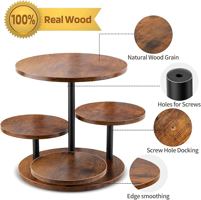 Rustic 4-Tier Rotating Wooden Cupcake Tower Stand - Image 3
