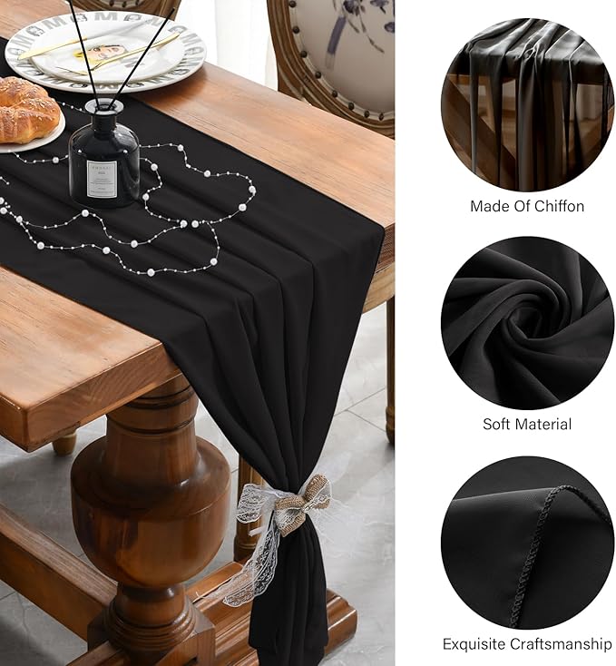 2 Pack 10 Ft Chiffon Table Runner Black Gauze Long Table Runners 27x120 Inches - Image 6
