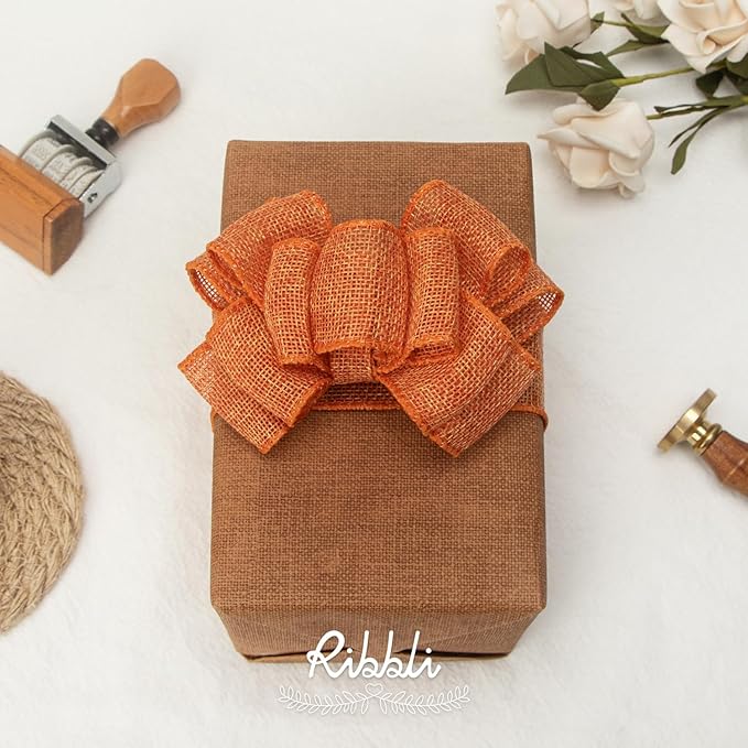 Ribbli Orange Burlap Wired Ribbon, 1-1/2” Inch x Continuous 20 Yard, Big Bows - Image 5