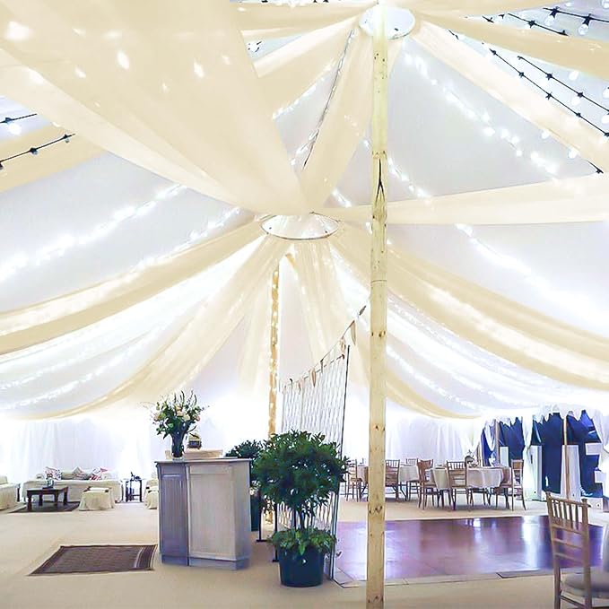 6 Panels Ivory Ceiling Drapes for Wedding, 5ftx15ft Ceiling Drapes Cheesecloth - Image 8