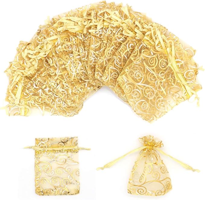 Staruby Organza Gift Bag 100Pcs Gold Sheer Organza Bag Mesh Favor Bags by Staruby