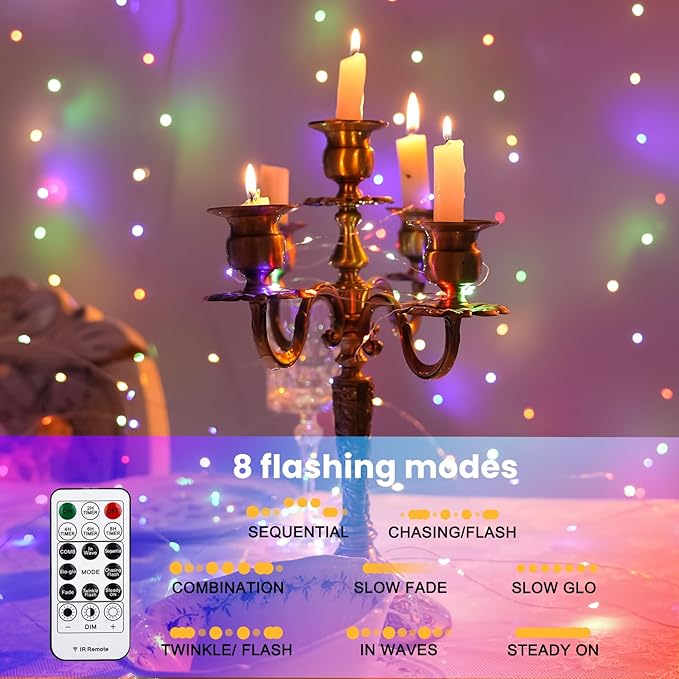 HXWEIYE 300LED Fairy Curtain Lights, 9.8x9.8Ft USB Plug-in 8 Modes Christmas - Image 4