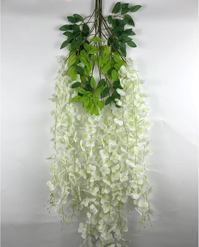 24 Pack Green White Wisteria Hanging Flowers, 3.4 Ft Fake Hanging Flowers - Image 7