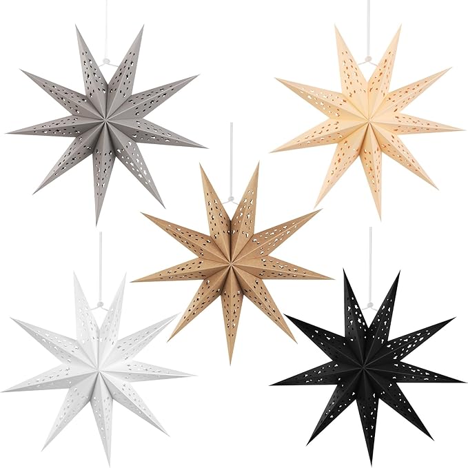 EASY JOY 5pcs 9-Pointed Paper Star Decoration Christmas Party Decorations by EasyJoy