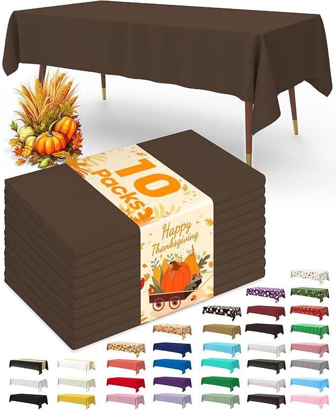 Pureegg Plastic Table Cloth Disposable 10 Pack, 54 x 108 Inch Table Cloths by Pureegg