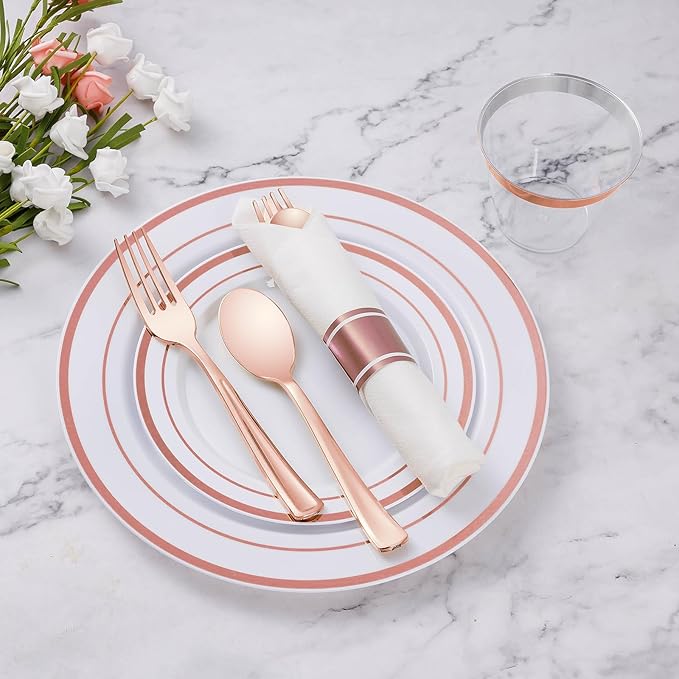 Goodluck 175 Piece Rose Gold Plastic Dinnerware Set - Image 2
