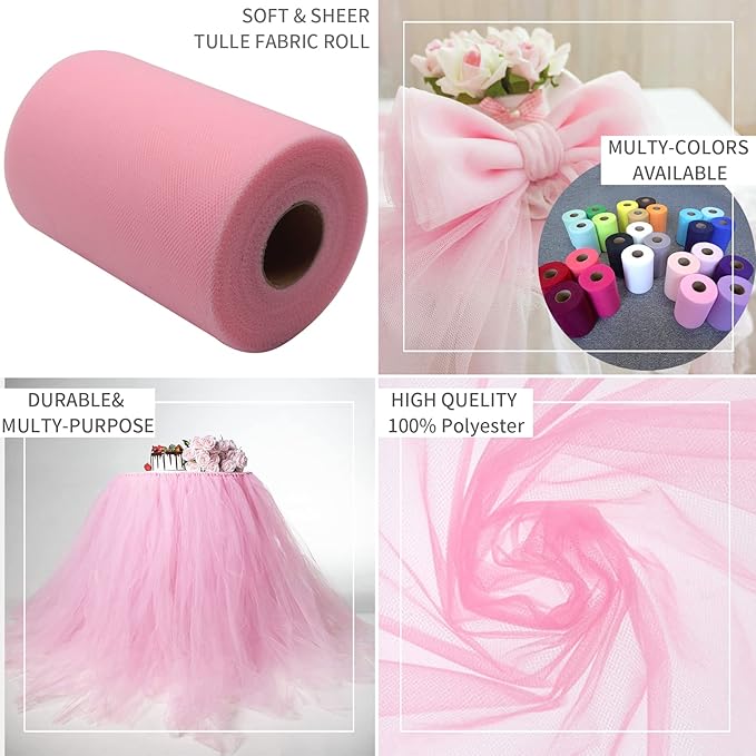 Pink Tulle Fabric Rolls 6 Inch by 200 Yards Fabric Spool Tulle Ribbon - Image 6