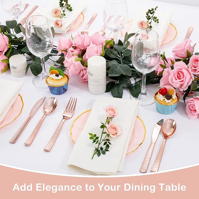Supernal 180pcs Rose Gold Plastic Silverware Heavy Duty Plastic Forks and Spoons - Image 2