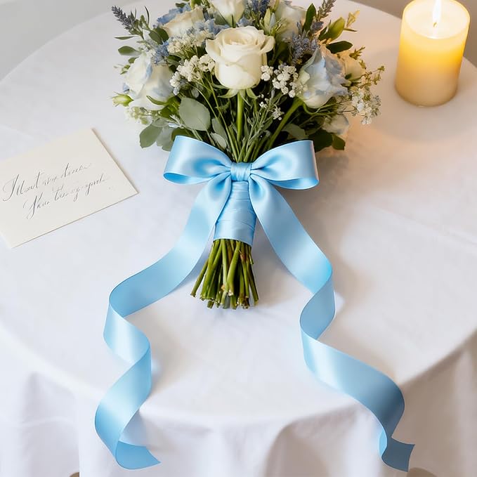 NESCCI 100 Yards Ribbon, 1-1/2 Inch Sky Blue Satin Ribbon, Single Face Satin - Image 3