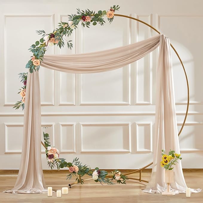 30" x 20Ft Wedding Arch Draping Fabric, 3 Panels Dark Champagne Sheer Curtain - Image 8