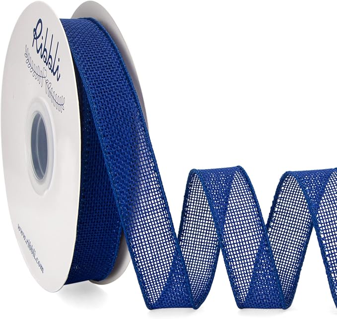 Ribbli Royal Blue Burlap Wired Ribbon, 1” Inch x Continuous 20 Yard, Big Bows by Ribbli
