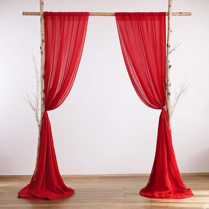 DUOBAO Red Chiffon Backdrop Curtain-2 Panels 29x120-Inch Wedding Chiffon - Image 2
