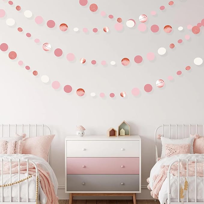 Rose Gold Party Decorations Dusty Pink Circle Dots Garland Blush Pink Hanging - Image 6