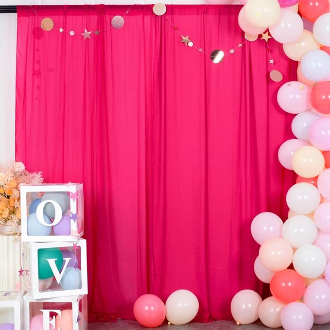 DUOBAO Fuchsia Wedding Backdrop Curtains 2-Pack 96 Inch Long Chiffon Curtain - Image 6