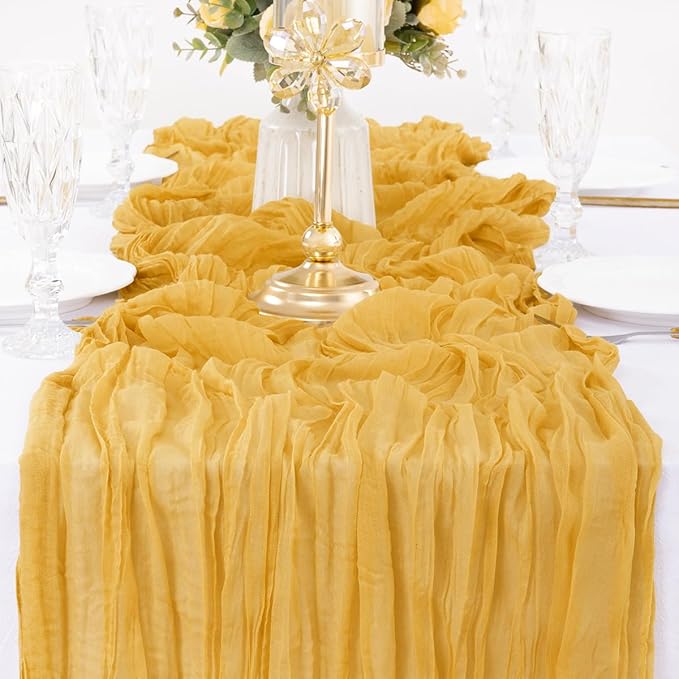 MLMW 6 Pack Fall Thanksgiving Table Runner Gold Cheesecloth Table Runner - Image 5